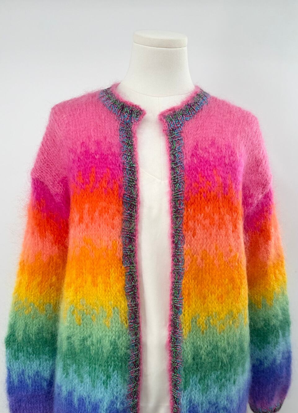 Rose Carmine Sweater Little Jacket Tie&Dye Crazy Mohair Wool Cardigan One Size